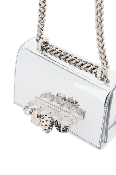 Shop Alexander Mcqueen Mini Jewelled Satchel Bag In Silver