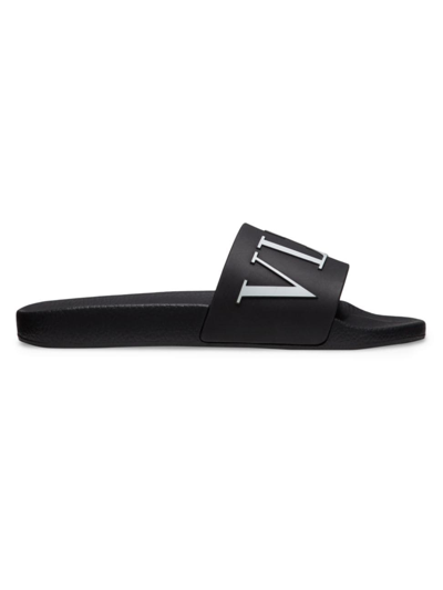 Shop Valentino Men's Vltn Rubber Slider Sandals In Black