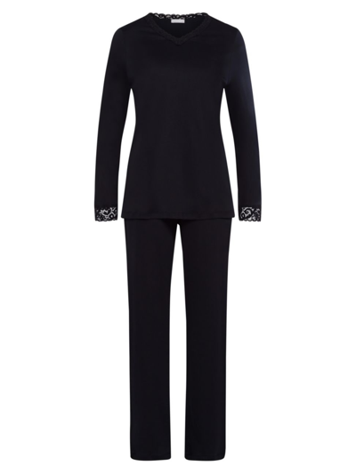 Shop Hanro Women's Moments Cotton 2-piece Pajama Set In Black