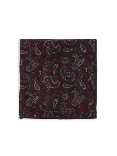 Shop Isaia Men's Paisley Wool Pocket Sqaure In Red