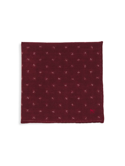 Shop Isaia Men's Coral Wool Pocket Square In Red