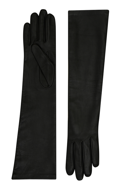 Shop Alaïa Gant Leather Opera Gloves In Black