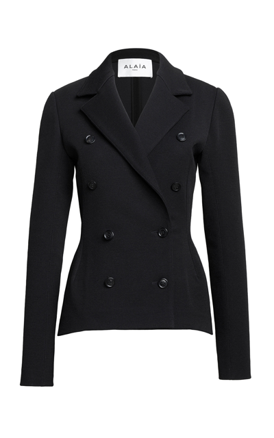 Shop Alaïa Double-breasted Wool-blend Jacket In Black