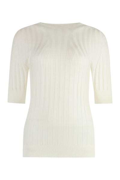 Shop Peserico Lurex Knit T-shirt In White