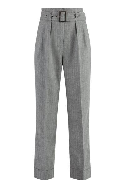 Shop Peserico Wool Blend Trousers In Grey