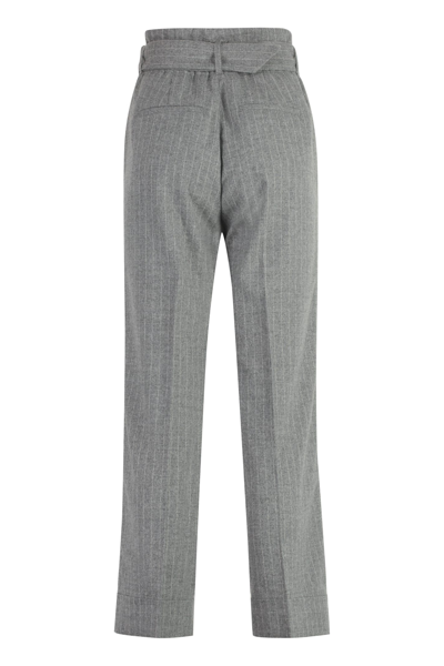 Peserico Pinstripe Belted Trousers In Gray