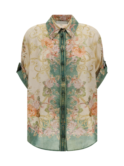 Shop Zimmermann August Shirt In Khaki Floral