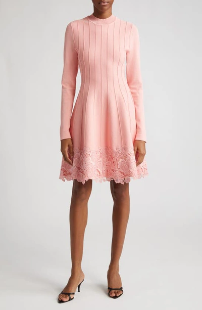 Shop Lela Rose Georgia Lace Detail Long Sleeve Sweater Dress In Blush
