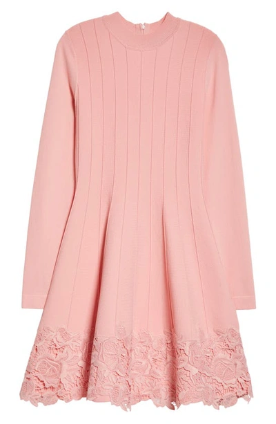 Shop Lela Rose Georgia Lace Detail Long Sleeve Sweater Dress In Blush