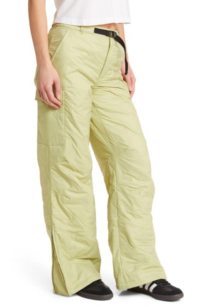 Shop Coney Island Picnic Alpine Slopes Quilted Wide Leg Cargo Pants In Pale Green
