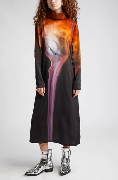 Shop Stine Goya Mille Long Sleeve Midi Dress In Rose On Fire