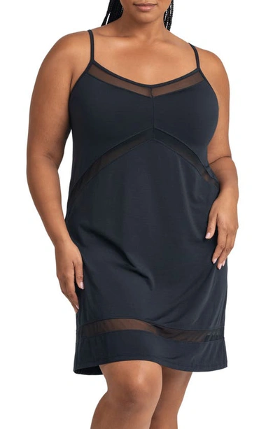 Shop Honeylove Blisswear Mesh Panel Chemise In Midnight