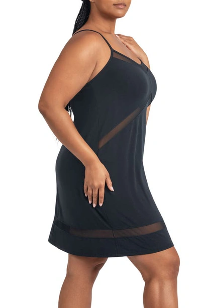 Shop Honeylove Blisswear Mesh Panel Chemise In Midnight