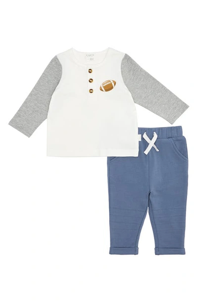 Shop Petit Lem Football Colorblock Organic Cotton Henley & Pants Set In Off White