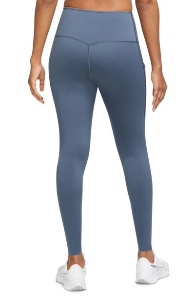 Shop Nike Go Therma-fit High Waist Ankle Pocket Leggings In Diffused Blue/ Black
