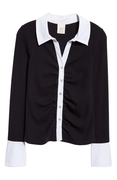 Shop Cinq À Sept Lola Ribbed Button-up Top In Black/ White