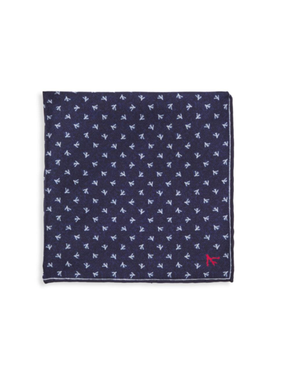 Shop Isaia Men's Coral Wool Pocket Square In Navy