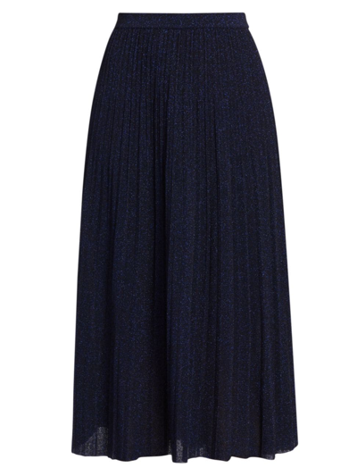 Shop Zimmermann Women's Alight Metallic Rib-knit Midi-skirt In Navy Lurex