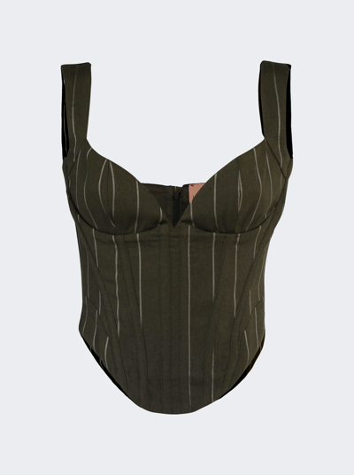 Shop La Semaine Corsette Top In Military Green And Cream Pinstripe