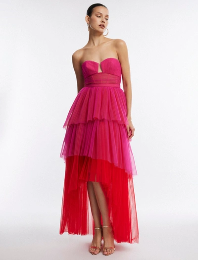 Shop Bcbgmaxazria Flora Strapless High-low Tulle Gown In Raspberry