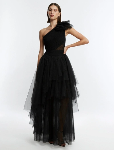 Shop Bcbgmaxazria Isobel One Shoulder Tulle Gown In Black