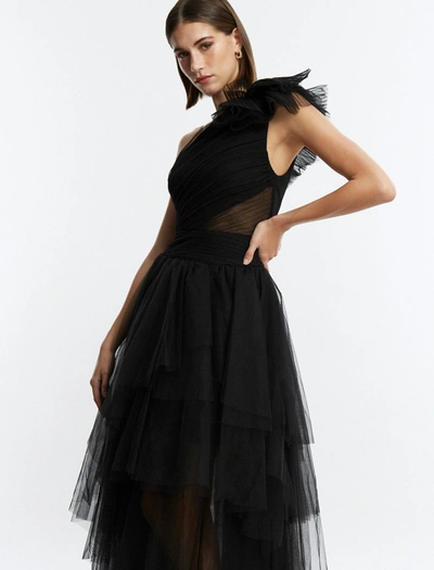 Shop Bcbgmaxazria Isobel One Shoulder Tulle Gown In Black