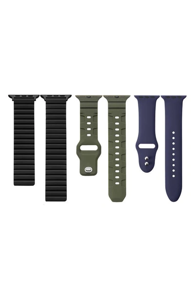 Shop The Posh Tech Assorted 3-pack Silicone Apple Watch® Watchbands In Black/ Green/ Blue