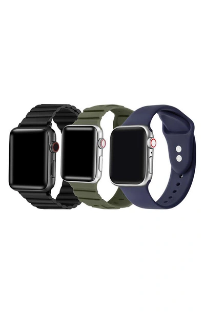 Shop The Posh Tech Assorted 3-pack Silicone Apple Watch® Watchbands In Black/ Green/ Blue