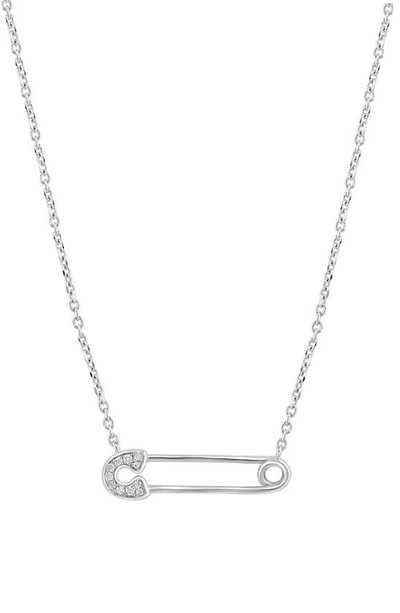 Shop Effy Diamond Safety Pin Necklace In Sterling Silver