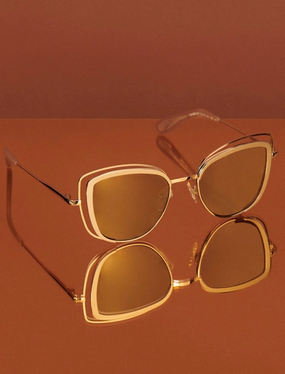 Shop Bcbgmaxazria Vented Cat Eye Sunglasses In Shiny Lt Gold/satin Light Gold