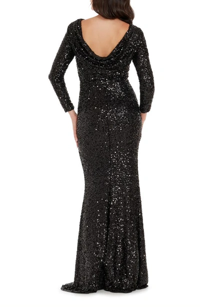 Dress The Population Janette Sequin Long Sleeve Mermaid Gown In Jet Black