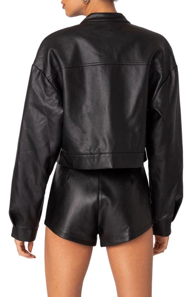 Shop Edikted Ramona Crop Faux Leather Jacket In Black
