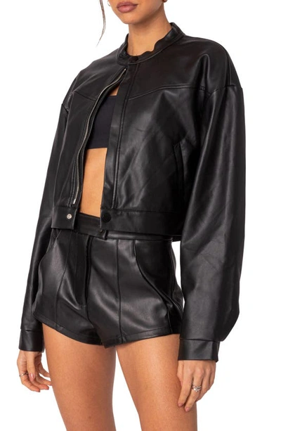 Edikted Women's Ramona Faux Leather Cropped Jacket In Black
