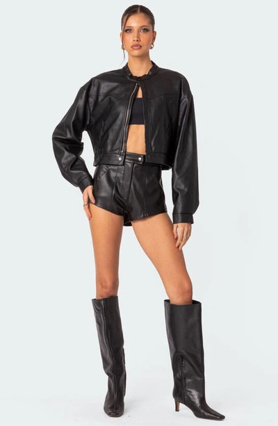 Edikted Women's Ramona Faux Leather Cropped Jacket In Black