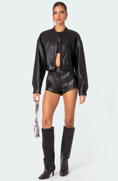 Edikted Women's Ramona Faux Leather Cropped Jacket In Black
