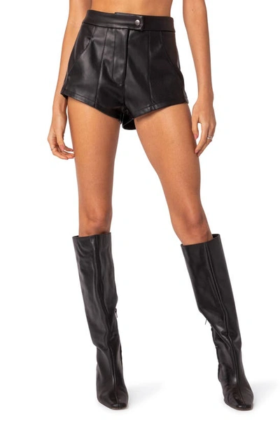 Shop Edikted Ramona High Waist Faux Leather Shorts In Black
