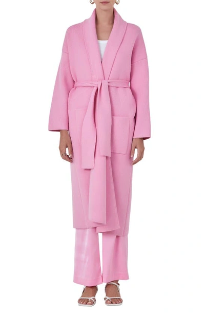 Shop Endless Rose Longline Tie Belt Cardigan In Pink