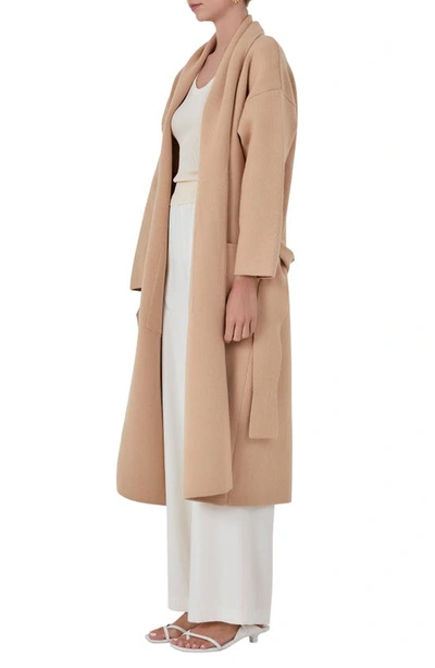 Shop Endless Rose Longline Tie Belt Cardigan In Tan