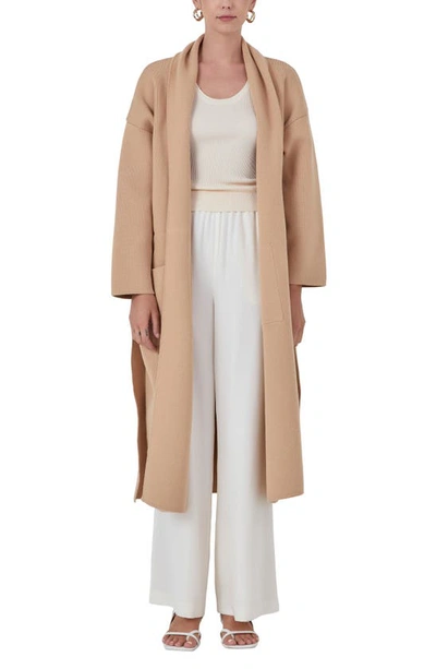 Shop Endless Rose Longline Tie Belt Cardigan In Tan