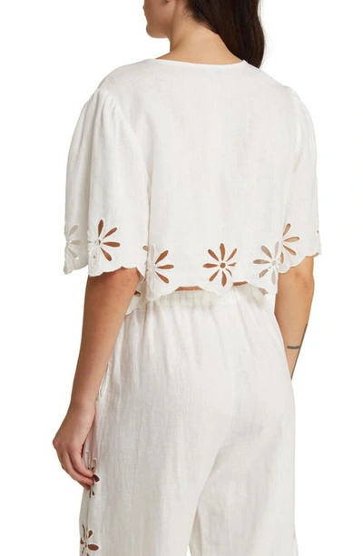 Rails Pari Eyelet Tie Front Linen Crop Top In White Eyelet