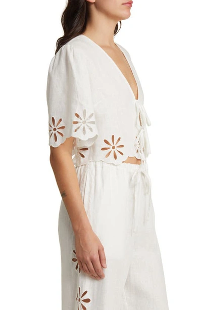 Rails Pari Eyelet Tie Front Linen Crop Top In White Eyelet