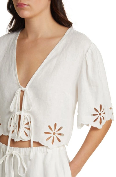 Shop Rails Pari Eyelet Tie Front Linen Crop Top In White Eyelet