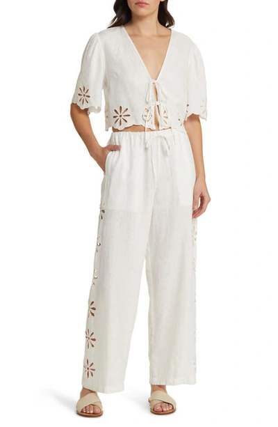 Rails Pari Eyelet Tie Front Linen Crop Top In White Eyelet