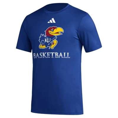 Shop Adidas Originals Adidas  Royal Kansas Jayhawks Fadeaway Basketball Pregame Aeroready T-shirt