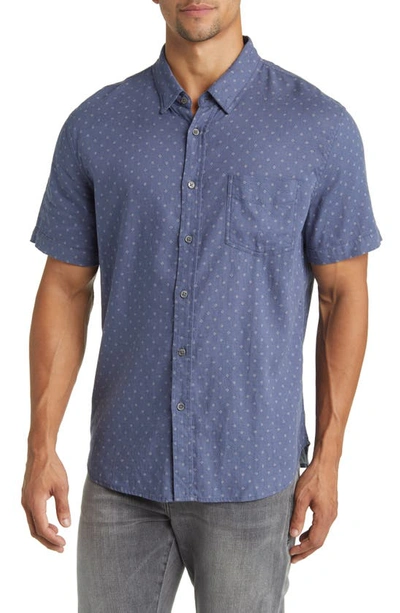 Shop Rails Carson Relaxed Fit Short Sleeve Linen Blend Button-up Shirt In Admiral Blue Diamond