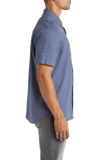 Shop Rails Carson Relaxed Fit Short Sleeve Linen Blend Button-up Shirt In Admiral Blue Diamond