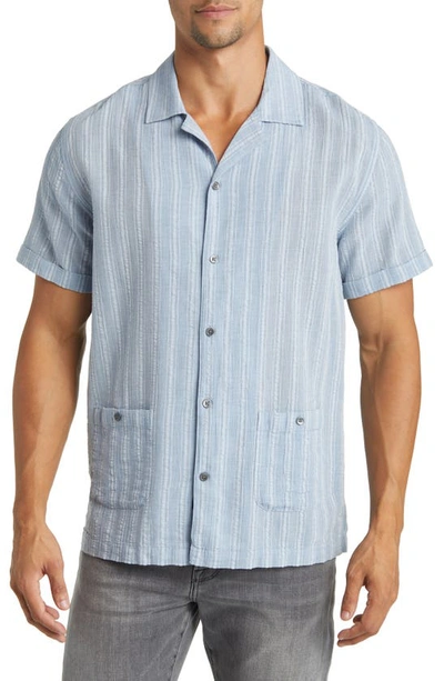 Shop Rails Vice Stripe Cuban Collar Short Sleeve Button-up Shirt In Blue Maize