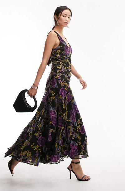 Shop Topshop Floral Lace & Devoré Midi Dress In Black Multi
