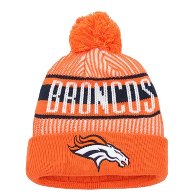 Shop New Era Youth  Orange Denver Broncos Striped  Cuffed Knit Hat With Pom
