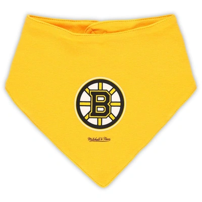 Shop Mitchell & Ness Infant  Gold/black Boston Bruins Big Score 3-pack Bodysuit, Bib And Bootie Set